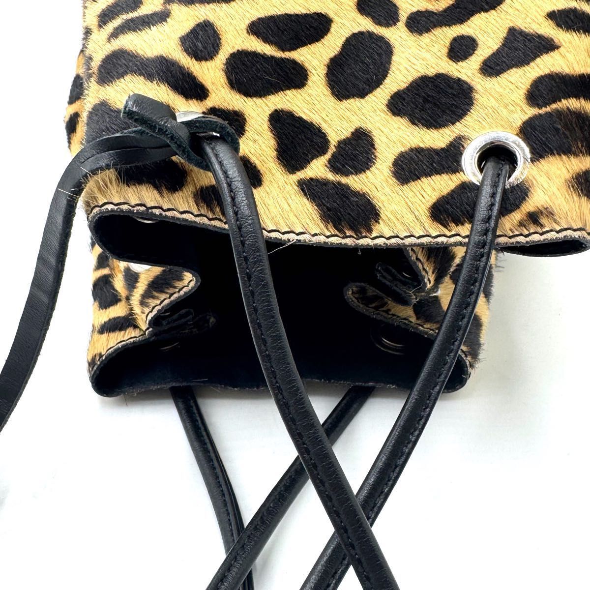 極美品✨MARCO MASI　ハラコ　巾着　レオパード　ショルダーバッグ　肩掛け 極美品】MARCO MASI マルコマージ ハラコ 巾着バッグ レオパード