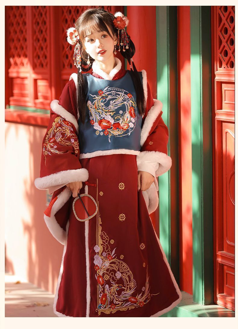 刺繍淑女風 秋冬加厚保暖ロングワンピース