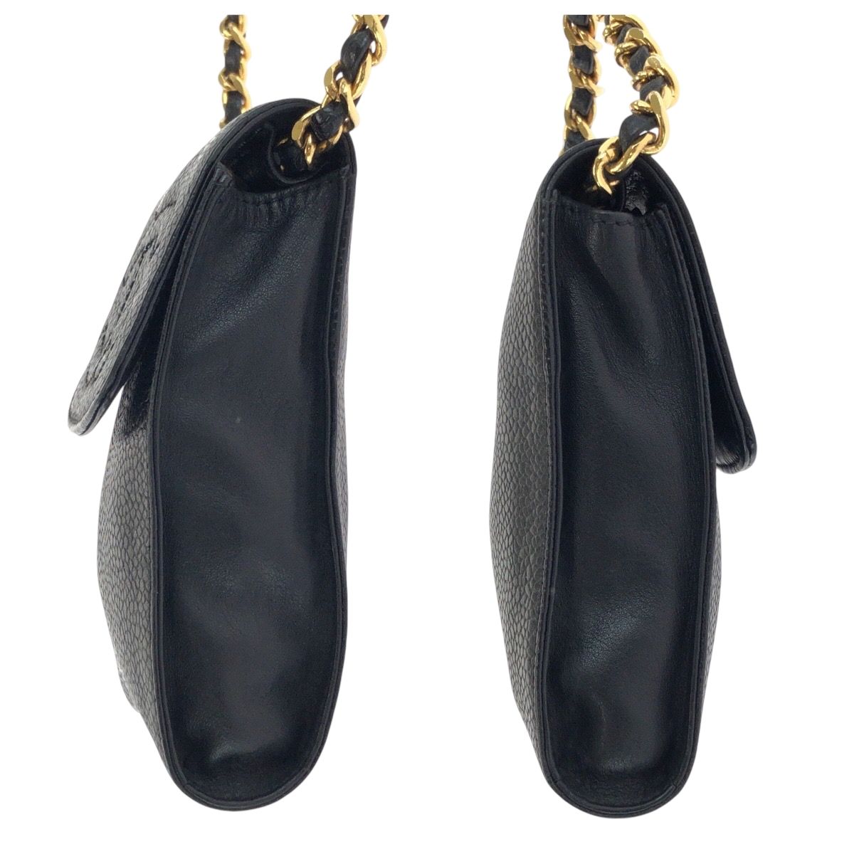 美品 CHANEL シャネル ココマーク ブラック キャビアスキン チェーン  