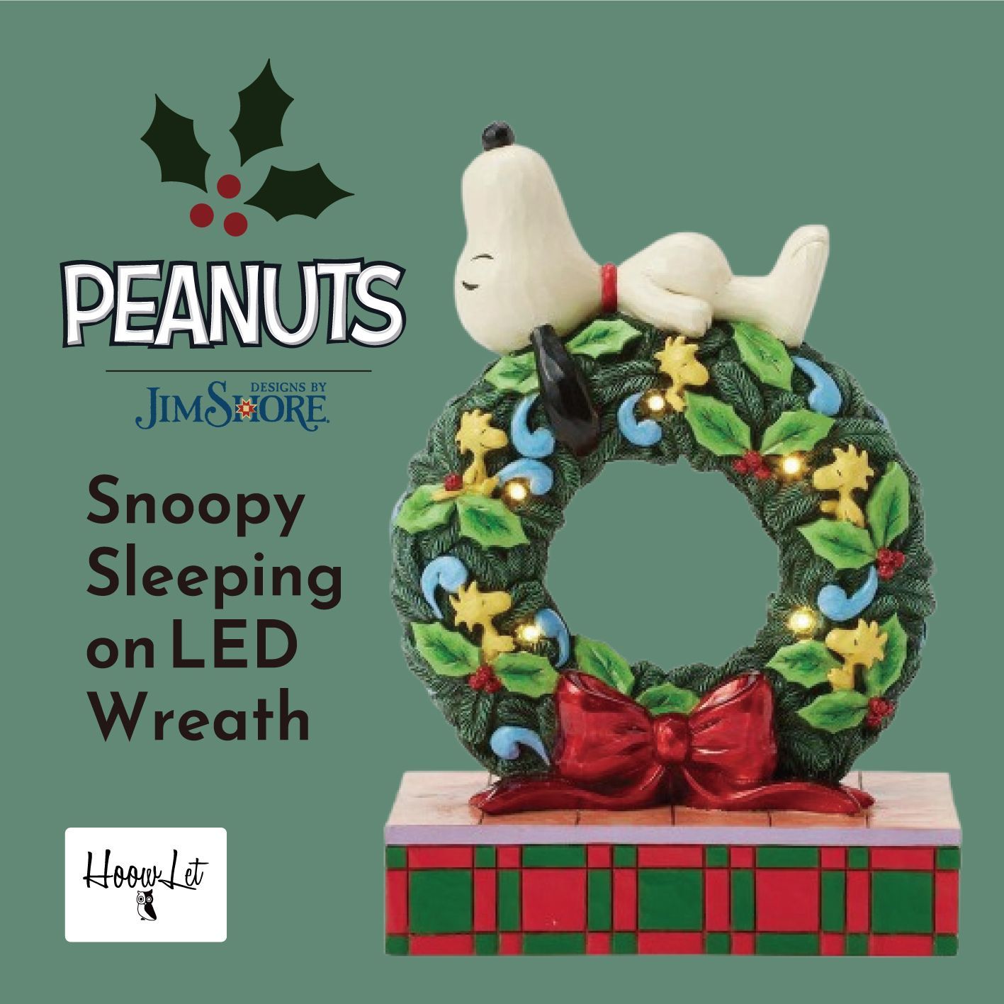 スヌーピー クリスマス リース フィギュア エネスコ ジムショア 箱付き美品 ジムショア クリスマス スヌーピー スリーピング リース LED