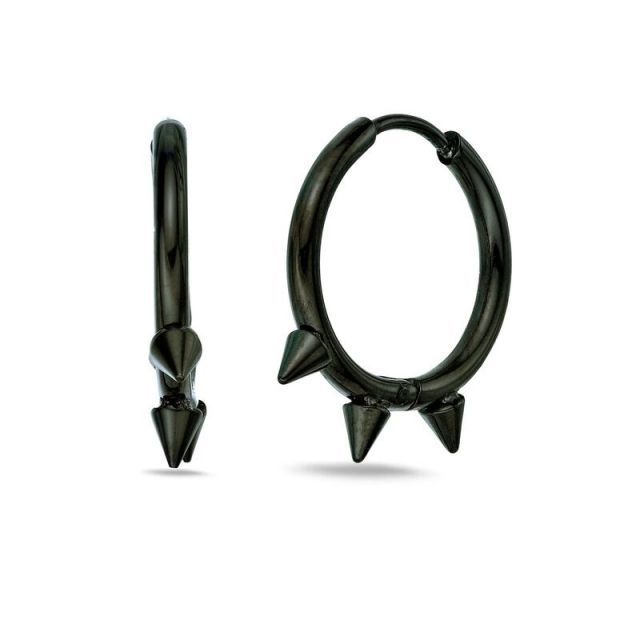 送料無料 リンクス メンズ ピアス イヤリング アクセサリー Men s LYNX Ion Plated Stainless Steel Spike Hoop Earrings Black