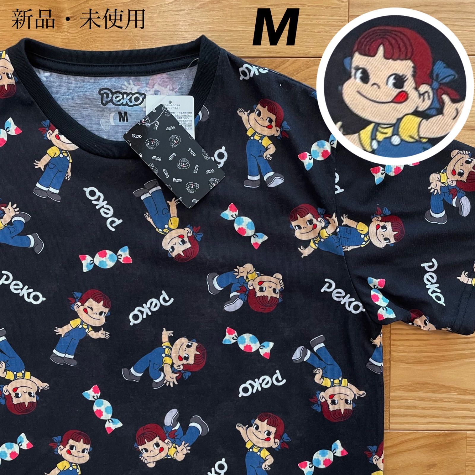 M】ペコちゃん 総柄 半袖 Tシャツ メンズ○レディース 不二家 FUJIYA