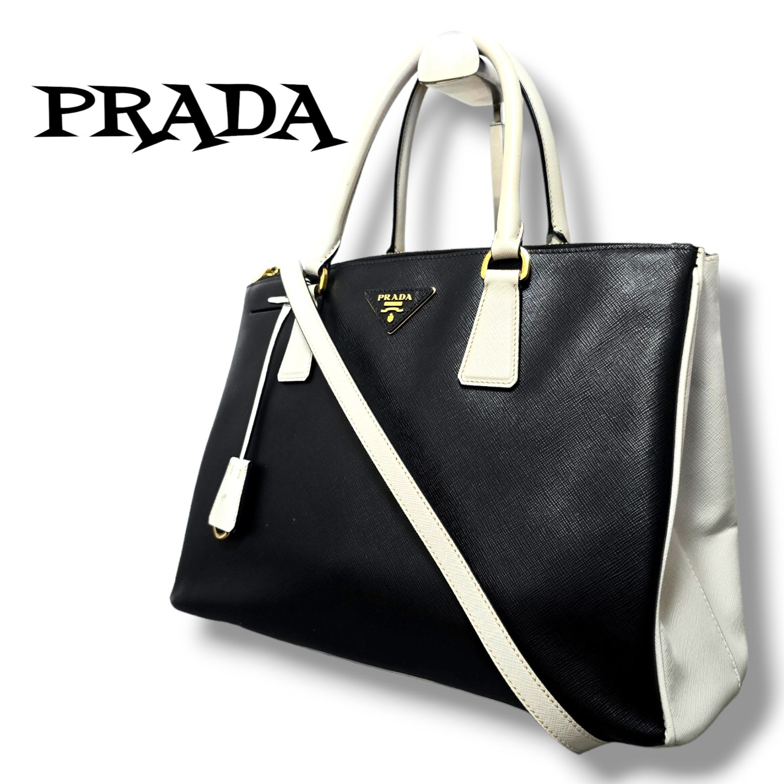 美品 PRADA プラダ トートバッグ ガレリア サフィアーノレザー 2Way ショルダーバッグ ハンドバッグ 三角ロゴプレート バイカラー -  メルカリ