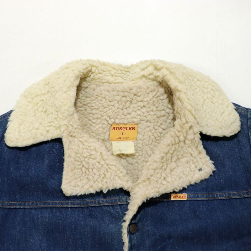 70s USA製 vintage RUSTLER ボア デニムジャケット メンズ 表記Lサイズ