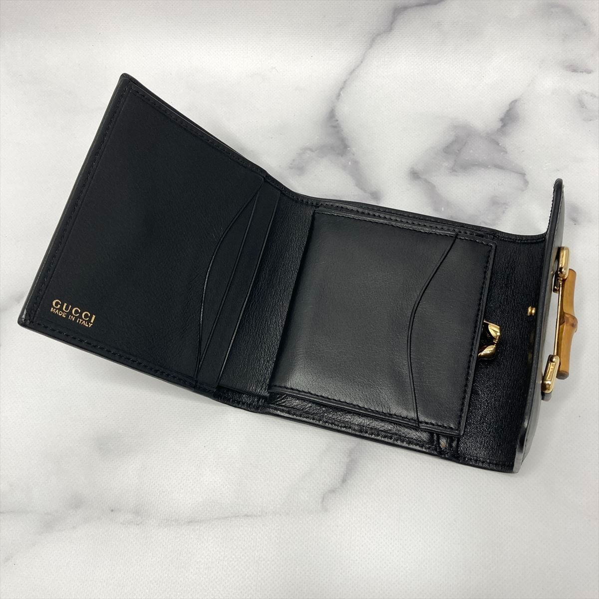 良品 ＊GUCCI グッチ＊ レザー 折財布 バンブー 黒 限定 www.m