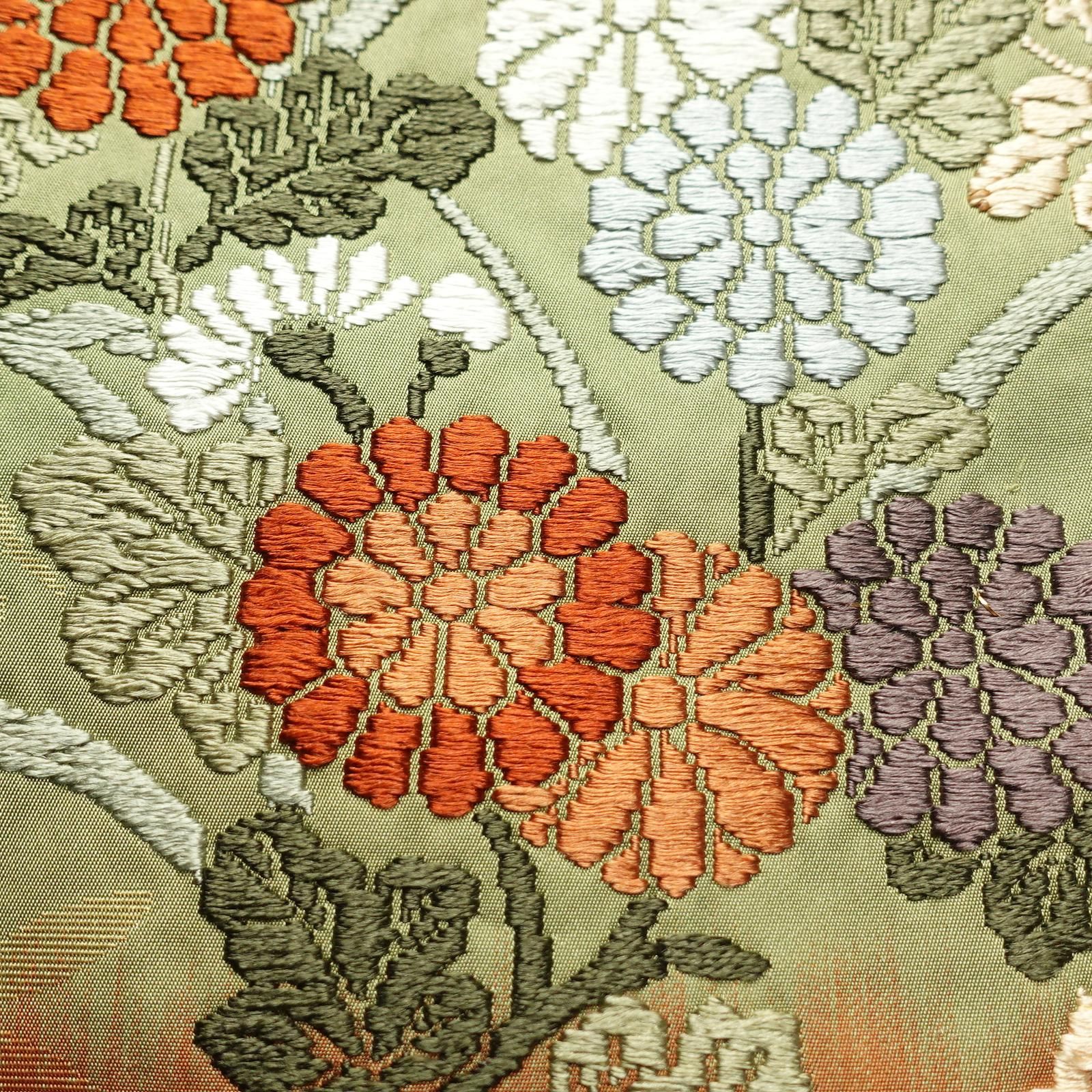 絹 袋帯 菊 六通柄 中古　美品 中古 袋帯 六通柄 良品 フォーマル用 正絹 菊 七宝 花柄 多色使い