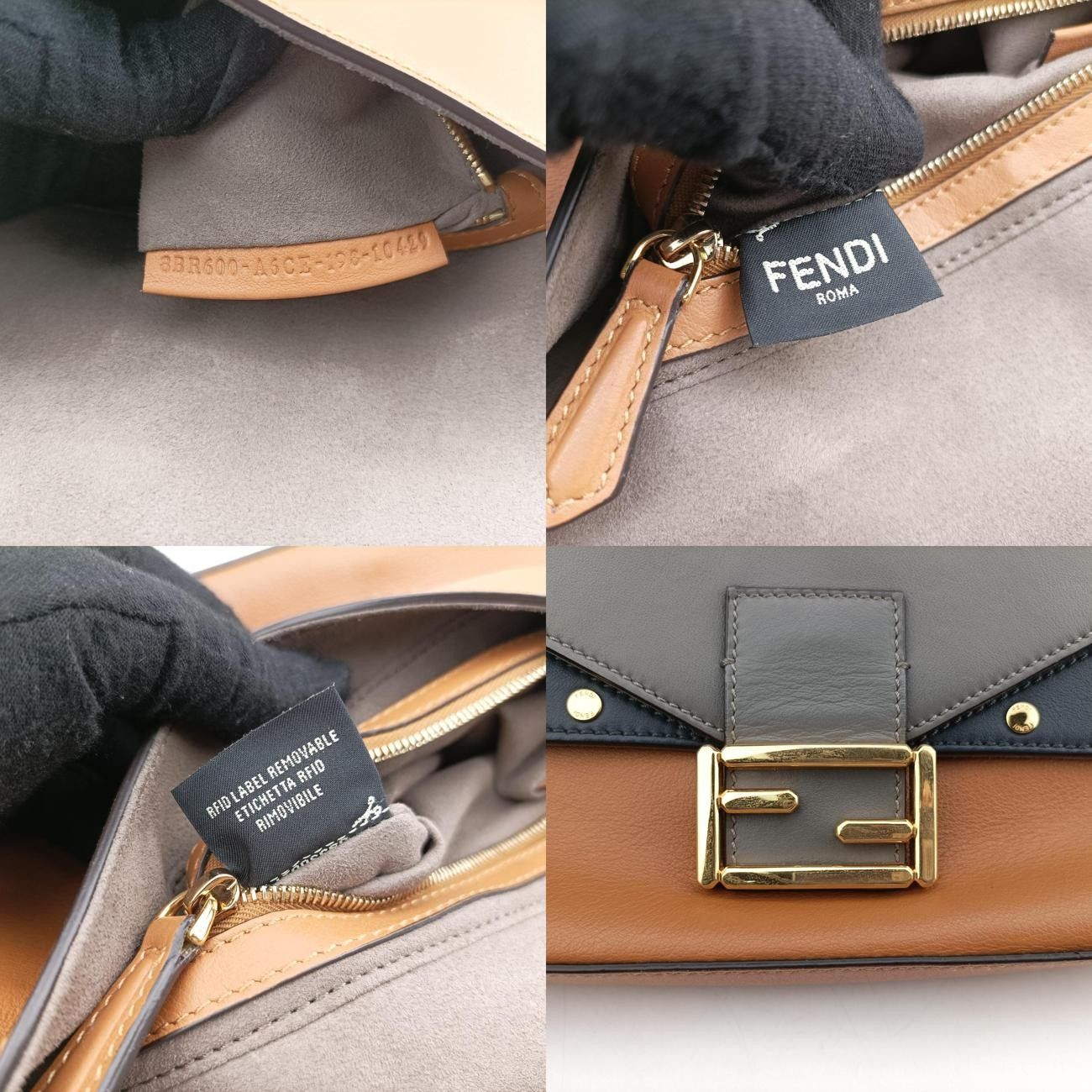フェンディFendiマンマバケットブラウン×グレー×ネイビーレザー8BR6008BR600-A6CE-198-10429