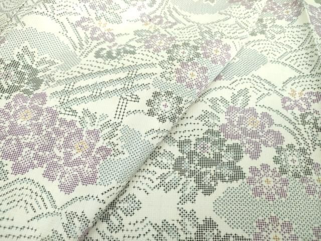 平和屋着物○本場大島紬 白大島 7マルキ 流水花文 正絹 逸品