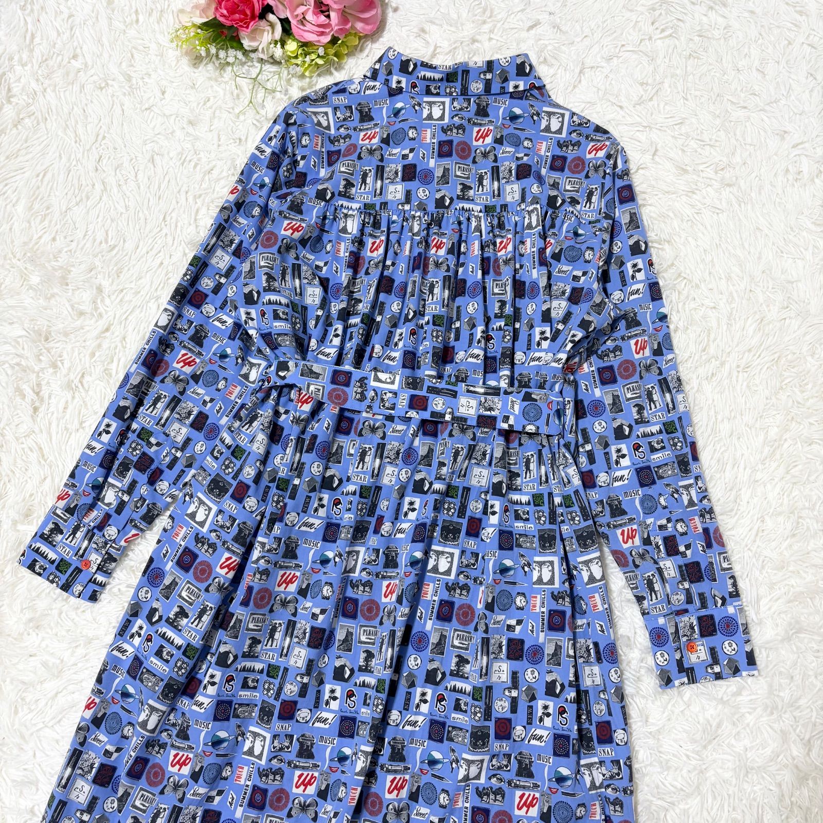 極美品】ポールスミス ロングシャツワンピース フォトプリント ブルー