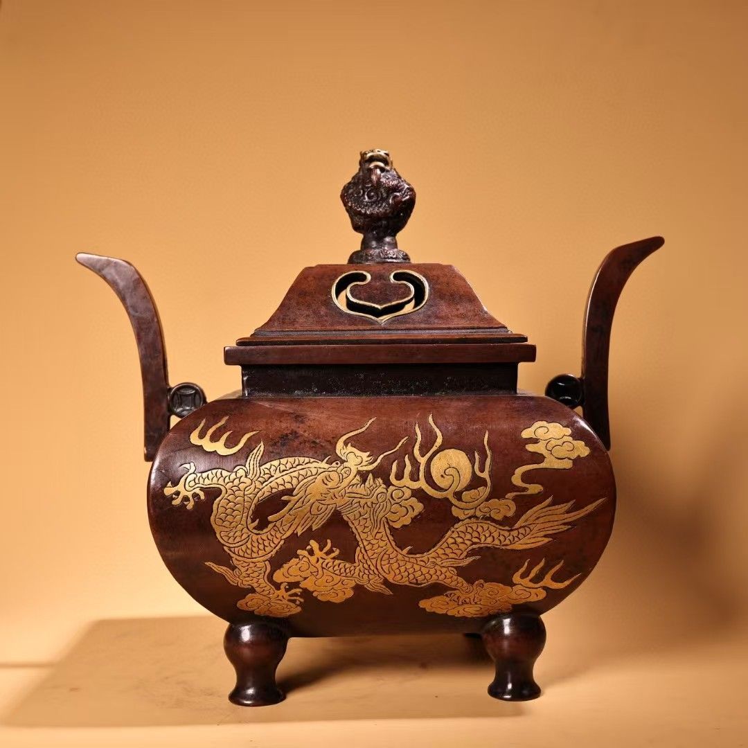 中国古美術.純銅金鍍.香炉. 熏香炉. 工藝精緻.造形が美しい.中国古玩
