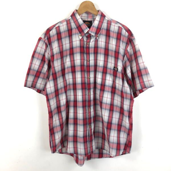 【古着】 Dickies ディッキーズ チェックシャツ 半袖 レッド系 メンズL 【中古】 n053766