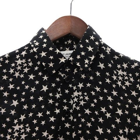 サンローラン 長袖 シルク シャツ 星柄 スター ブラック サンローラン