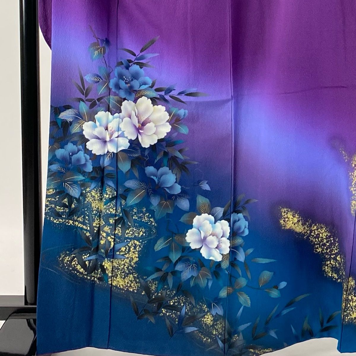 振袖 身丈157cm 加賀友禅 豪華 孔雀 銀彩 牡丹 紫陽花 紫 薄ピンク 振袖 身丈166cm 裄丈67.5cm L 袷 御所車 草花 銀通し 金銀彩