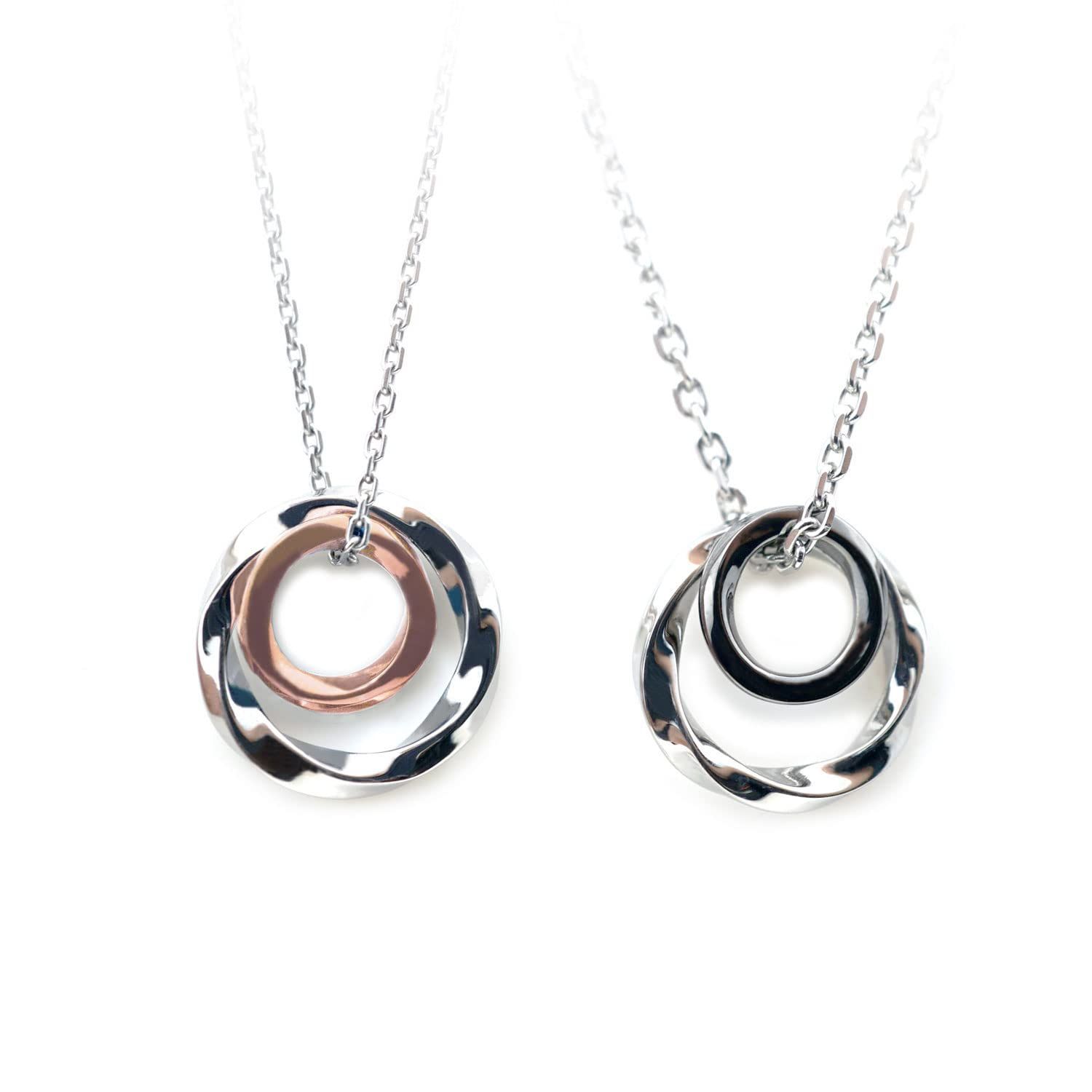 Petit Jewel YU-NA ペアネックレス 2個セット ステンレス 316L メンズ レディース カップル プレゼント 記念日 クリスマス ツイストダブルリング