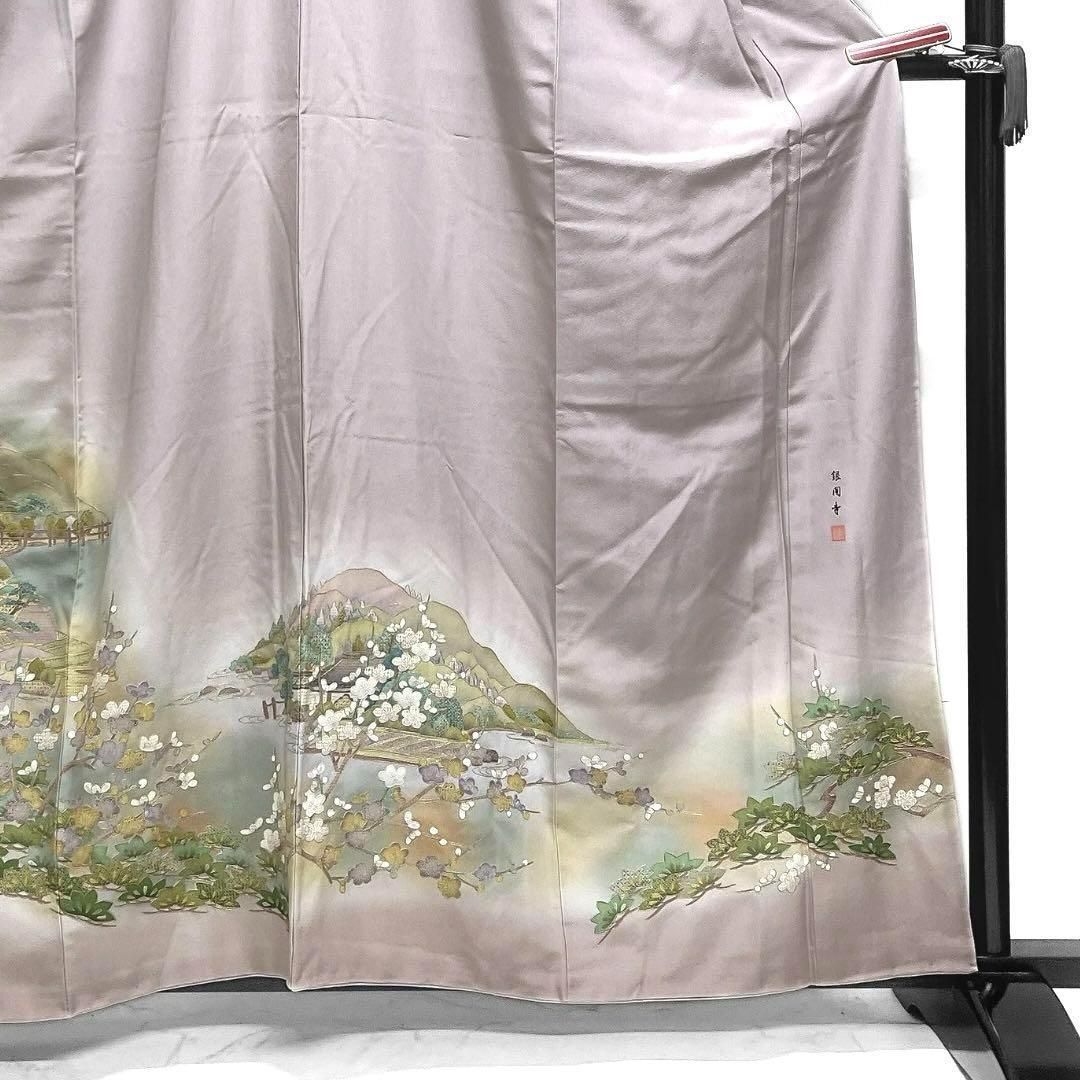 作家もの 色留袖 スワトウ刺繍 銀閣寺 風景模様 梅 金糸 着物 014a d 