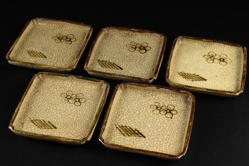 蔵A4827 古瀬戸 絵瀬戸 小皿 五客