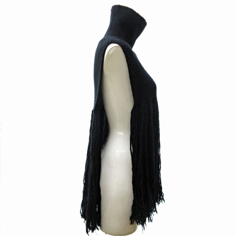 ハイク HYKE ハイネック リブニット ベスト  ウールカシミヤ フリンジ 黒 ブラック 0608 IBO73 レディース ハイク HYKE ハイネック リブニット ベスト ウールカシミヤ