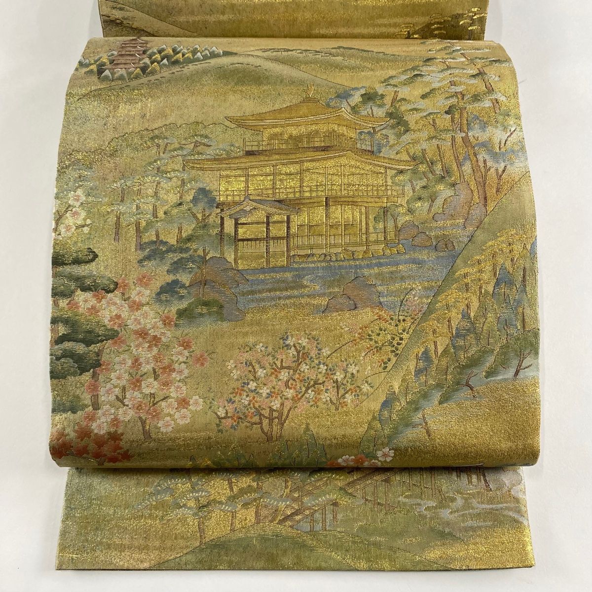 丸帯 美品 名品 全通 正絹 【中古】（丸帯 美品 逸品 京の四季 建物  