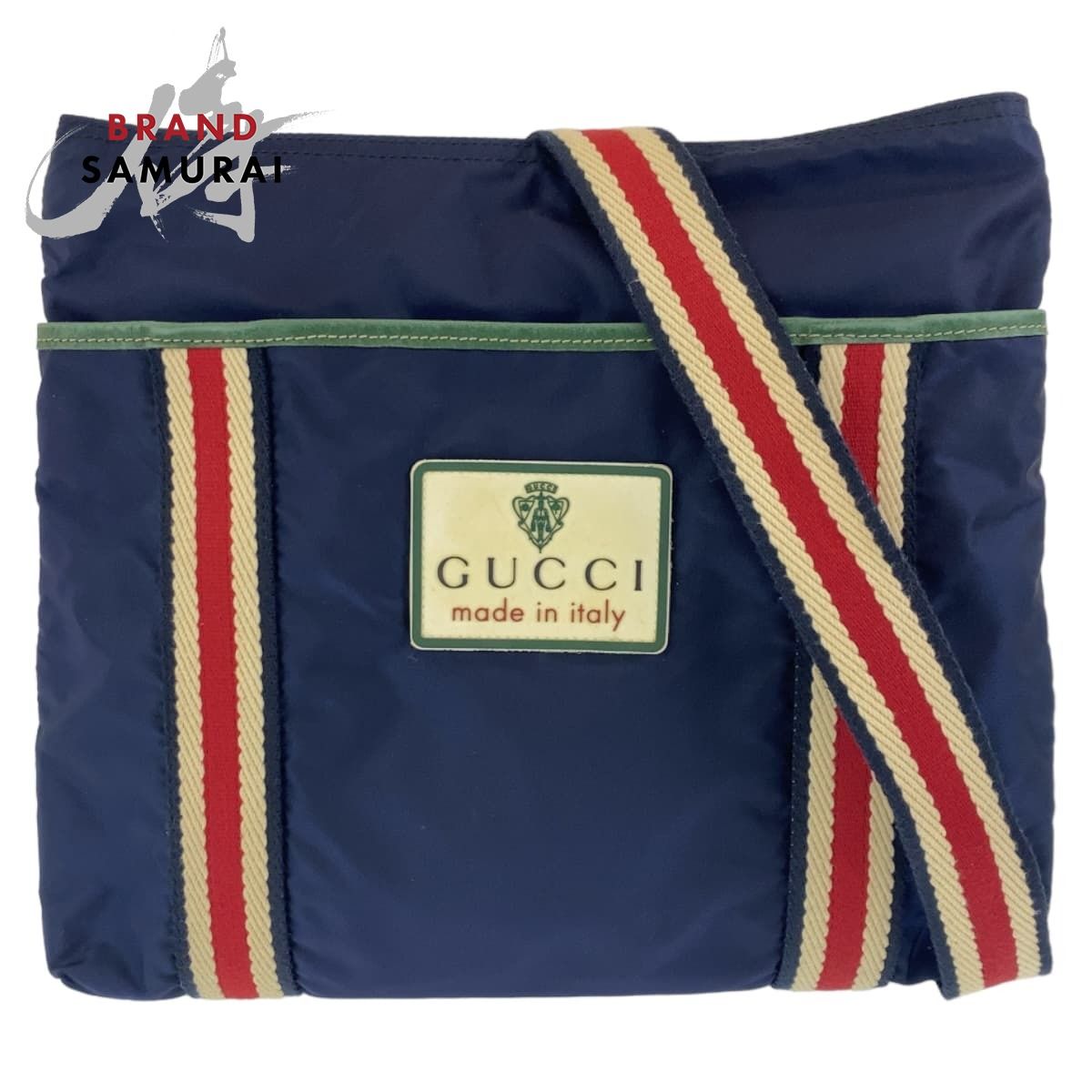 美品 GUCCI グッチ シェリー ネイビー マルチカラー ナイロン 189662 斜め掛け ショルダーバッグ メンズ 407668【中古】