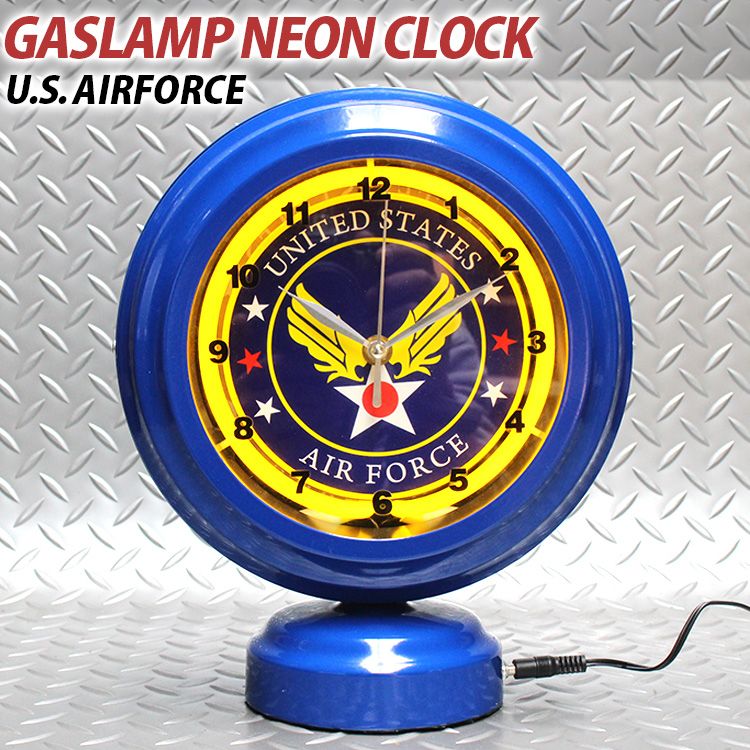 ネオン 時計 ガスランプネオンクロック U.S. AIRFORCE エアフォース H28.5×W24×D12cm ACアダプター付属 スチール製 おしゃれ アメリカン雑貨 アメリカ雑貨
