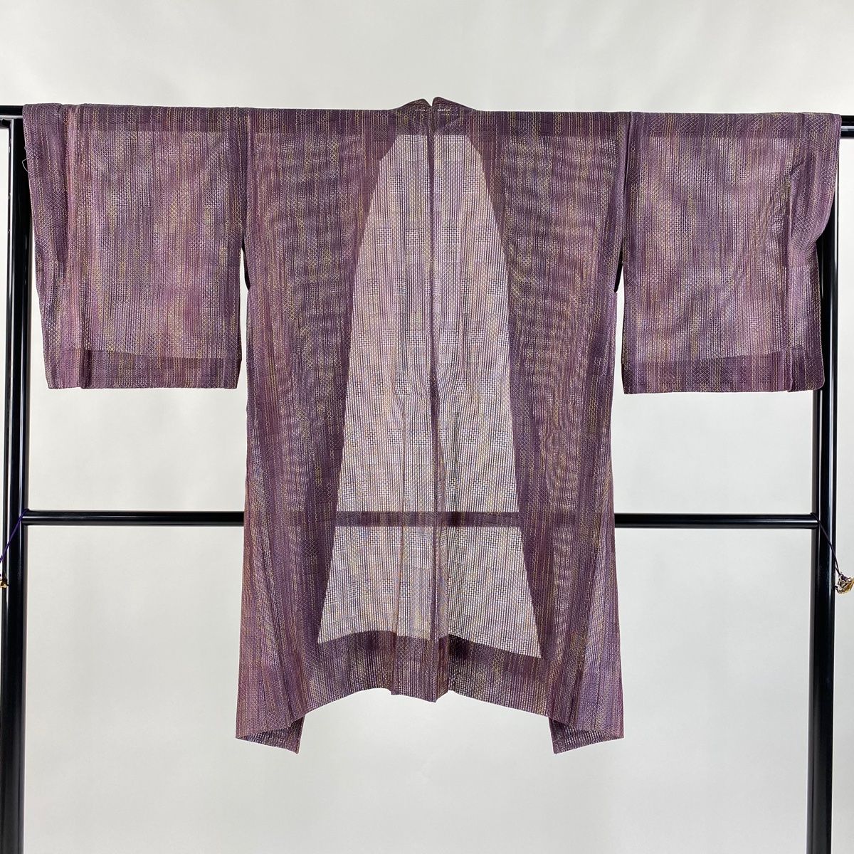 羽織 身丈93.5cm 裄丈67cm M 縞 幾何学模様 紫 正絹 秀品
