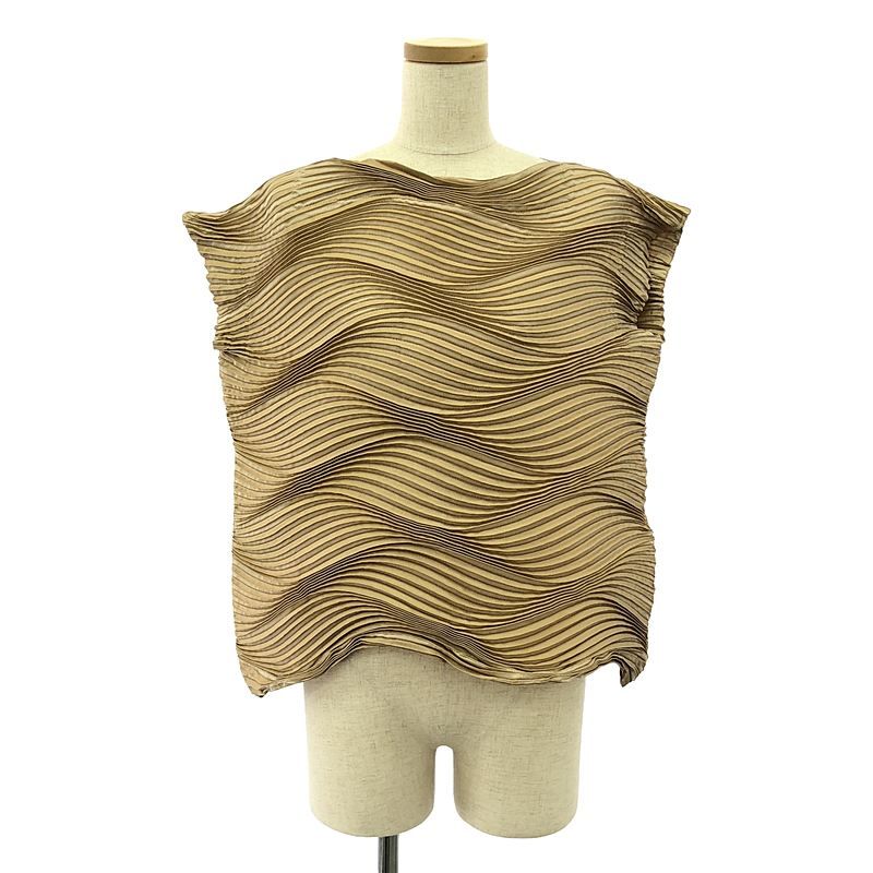 ISSEY MIYAKE / イッセイミヤケ | 3D プリーツ ストレッチ ノースリーブ トップス | 2 | ベージュ | レディース ISSEY MIYAKE / イッセイミヤケ | 3D プリーツ ストレッチ