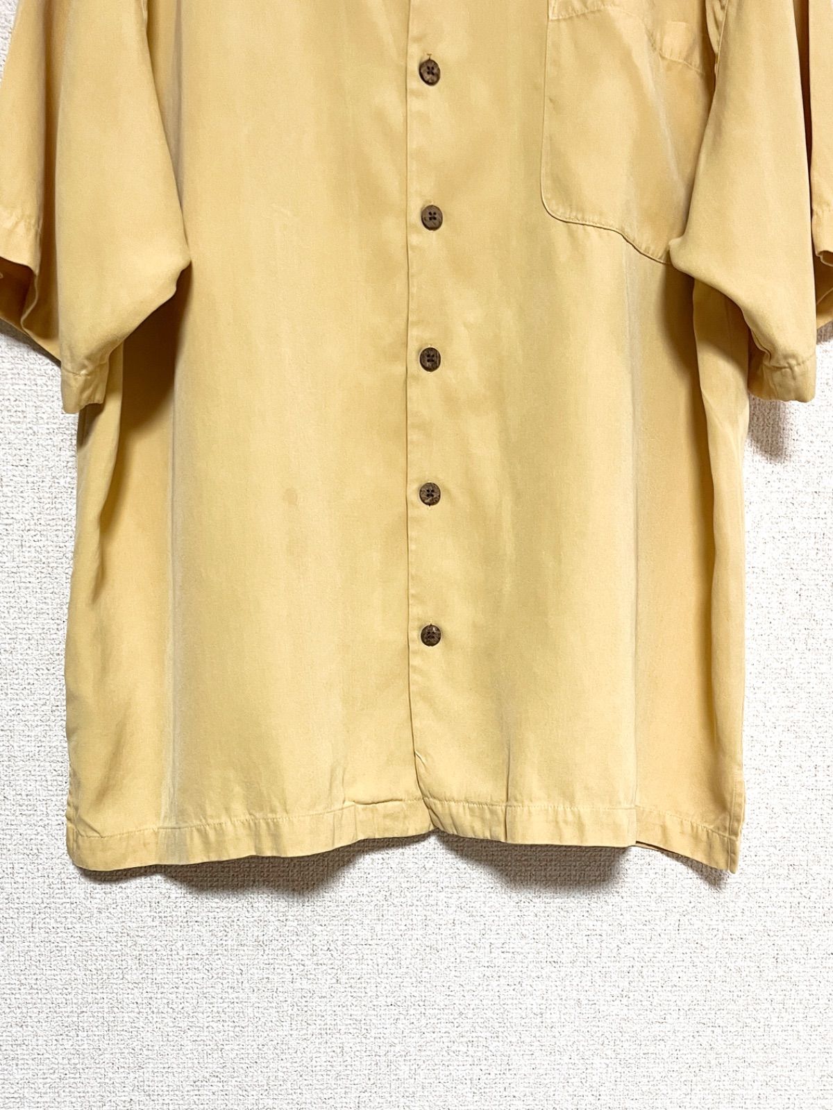 90s  Bahama s/s silk shirt 開襟 無地 Tommy Bahama】90s S/S シルク100% オープンカラーシャツ