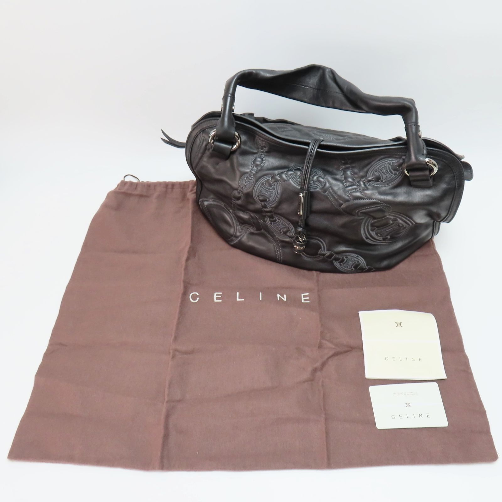 M11 美品 CELINE セリーヌ ビタースウィート マカダムロゴ刺繍  