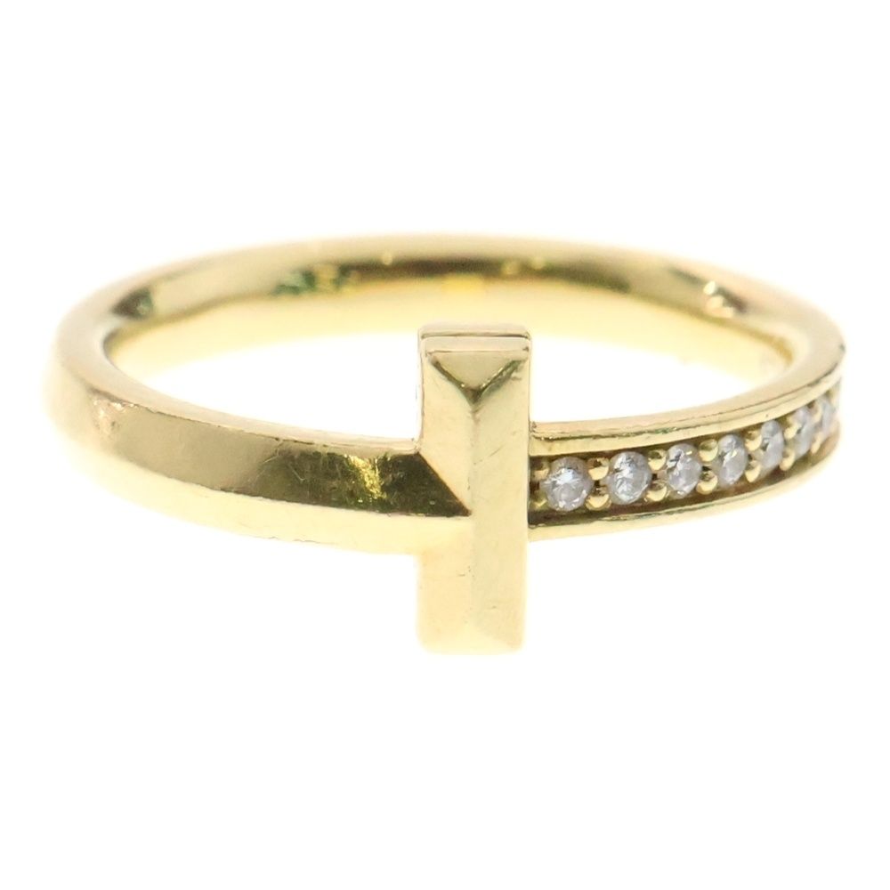 Tiffany Co T T1 Square Diamond Band Wedding Ring 18K Gold