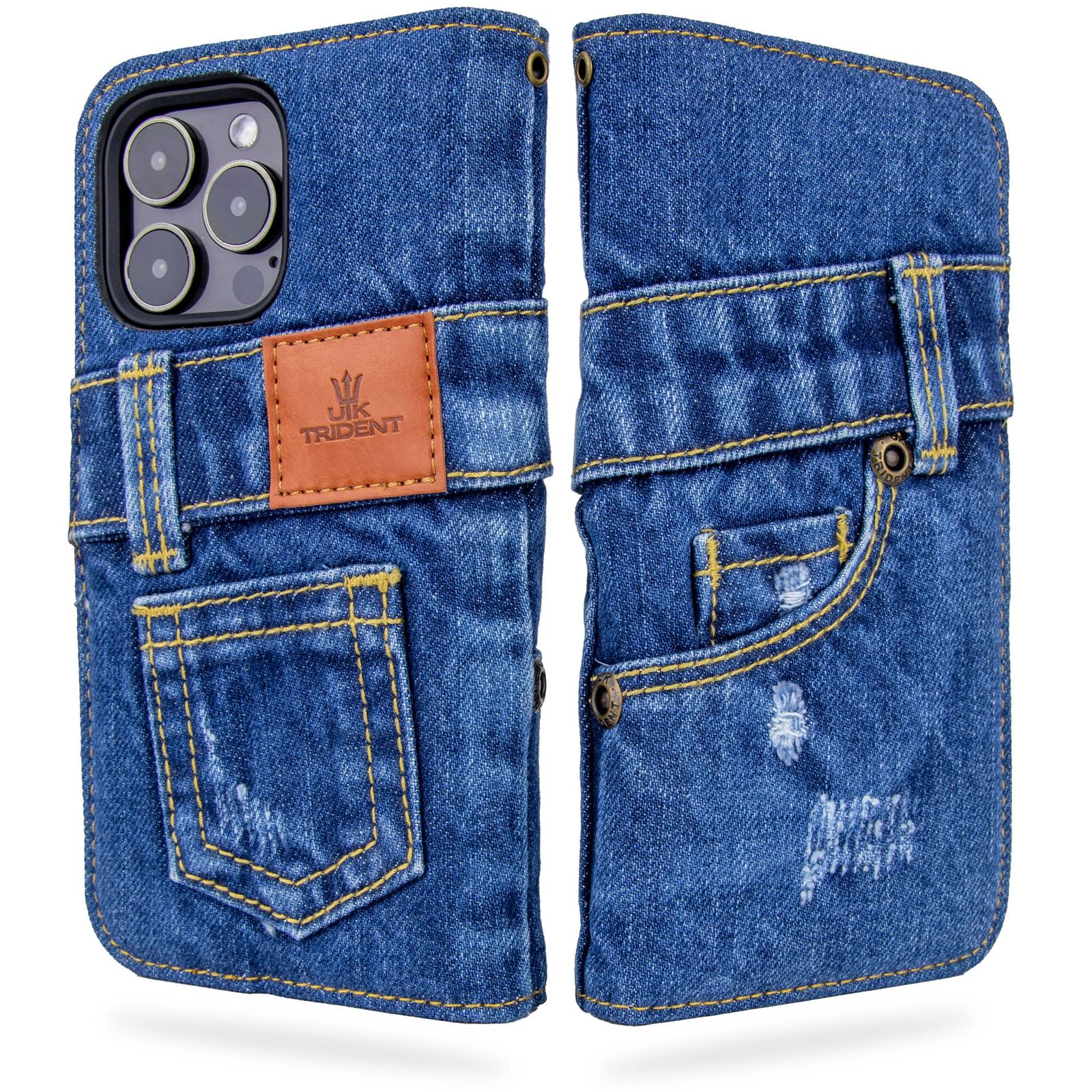 UK Trident デニム iPhone14ProMax ケース 手帳型 スマホケース iPhoneケース (アイフォン14プロマックス ケース 6.7インチ対応 アイフォンケース）カード収納 おしゃれ iPhone 14 Pro Max