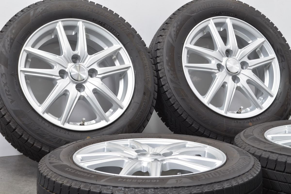 【バリ溝 VRX3付 美品】エコフォルム 14in 5.5J +39 PCD100 ブリヂストン ブリザック 165/65R14 パッソ タンク ルーミー ソリオ トール