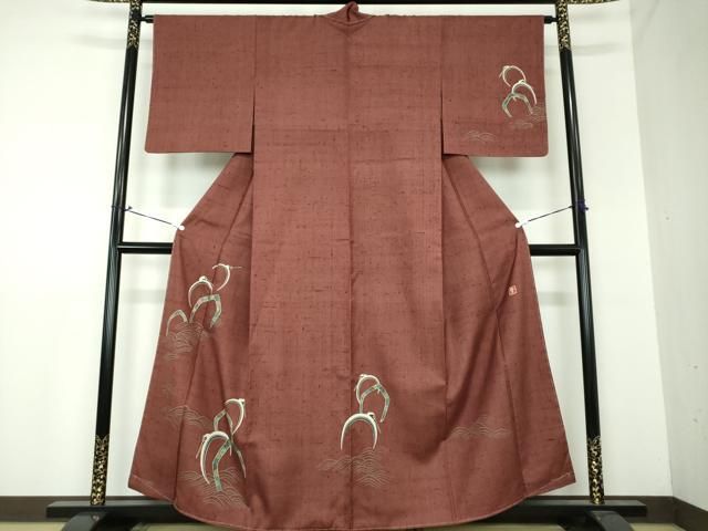 平和屋着物○ファッションデザイナー 花井幸子 訪問着 紬地 草花文