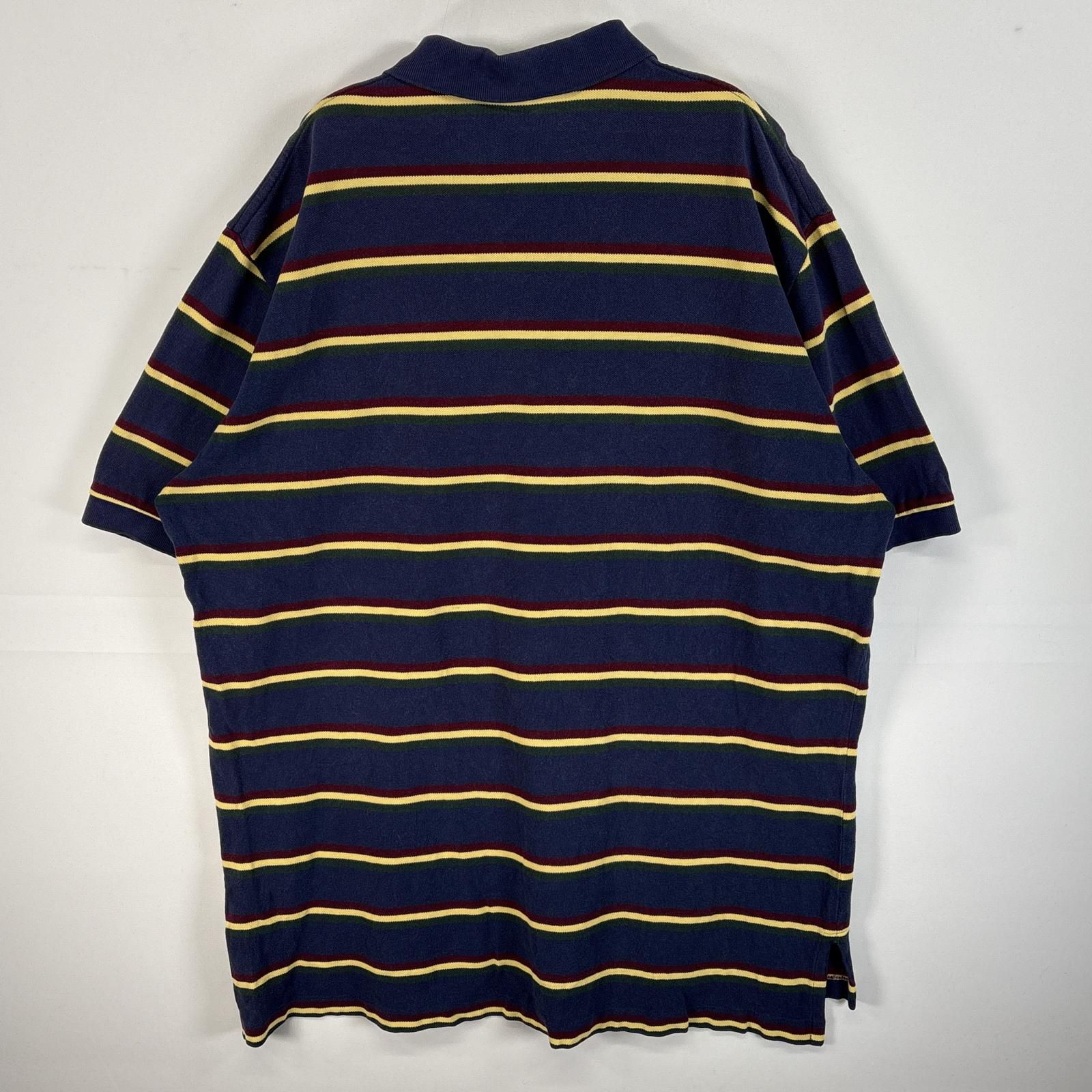 90s ポロバイラルフローレン 半袖 サマーニット ポロシャツ ポニー刺繍 紺 90s ポロバイラルフローレン 半袖Tシャツ 前Vガゼット 裾ポニー
