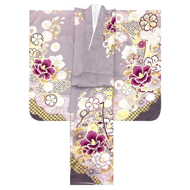  七五三 着物 7歳 コーディネートセット 金駒刺繍 上質合繊 四つ身の着物と結び帯 フルセット グレー系 椿と雪輪 TSRKsc Ci 24 25392 WM 七五三 季節 年中行事