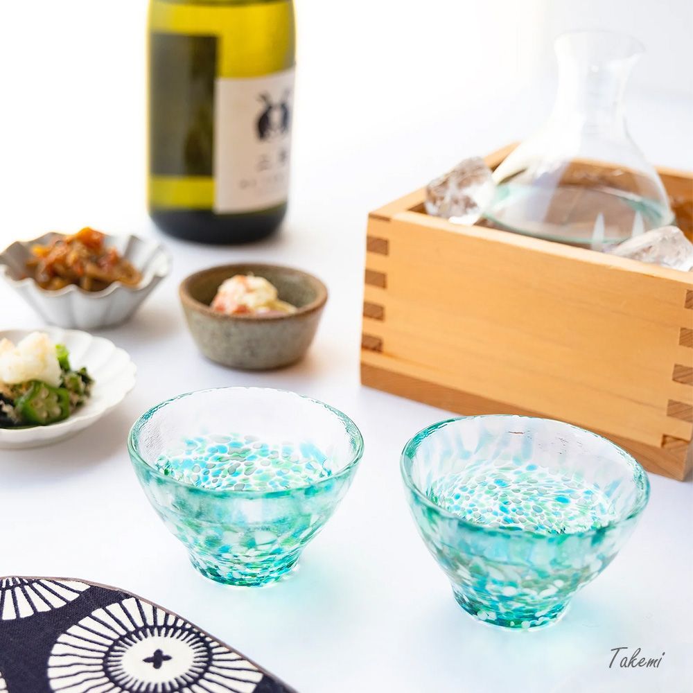 津軽びいどろ みずばしょう 水芭蕉 酒器セット（ 徳利1個、おちょこ2