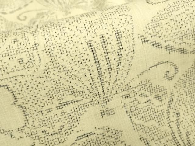 平和屋着物▽結城紬 単衣 80亀甲 舞蝶文 正絹 逸品 DAAV3002du