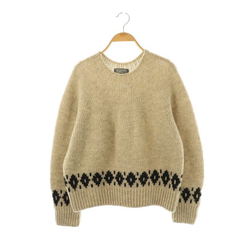 マーガレットハウエル MARGARET HOWELL BULKY WOOL ニット セーター プルオーバー ウール 2 ベージュ 黒 |CX OS
