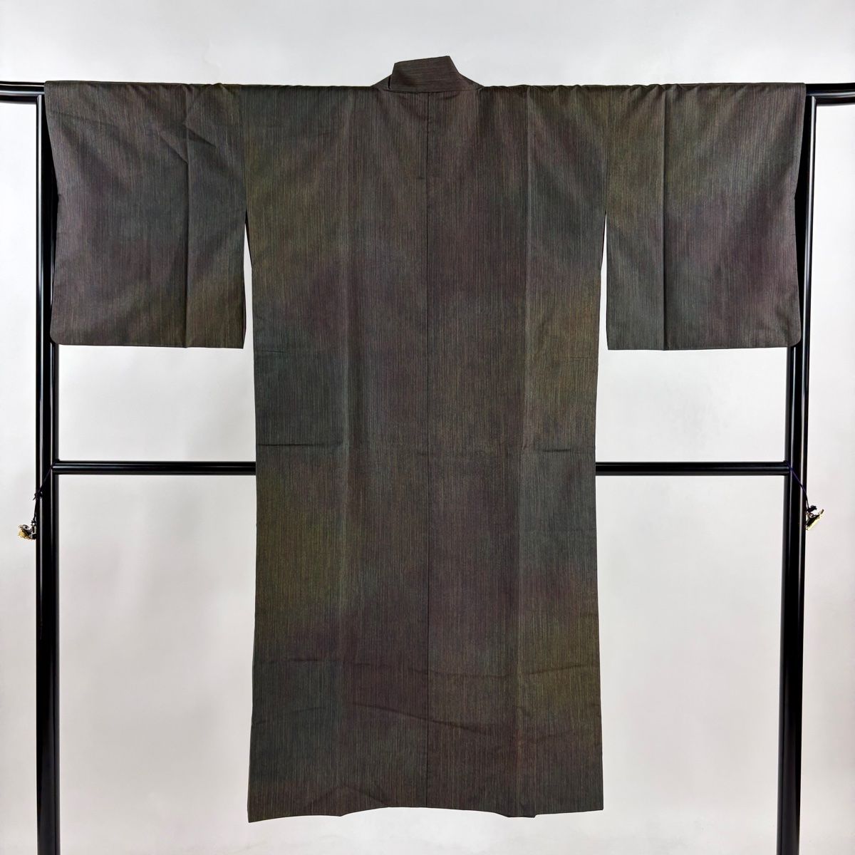 道中着 身丈124cm 裄丈65cm M 紬地 和装コート 着物衿 縞 茶緑色 正絹
