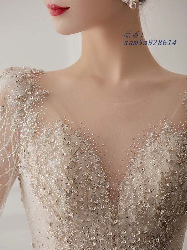 花嫁 ウェディングドレス マーメイドドレス スイートハートネック プリンセスライン 白ドレス トレーンドレス 長袖 am5a928614