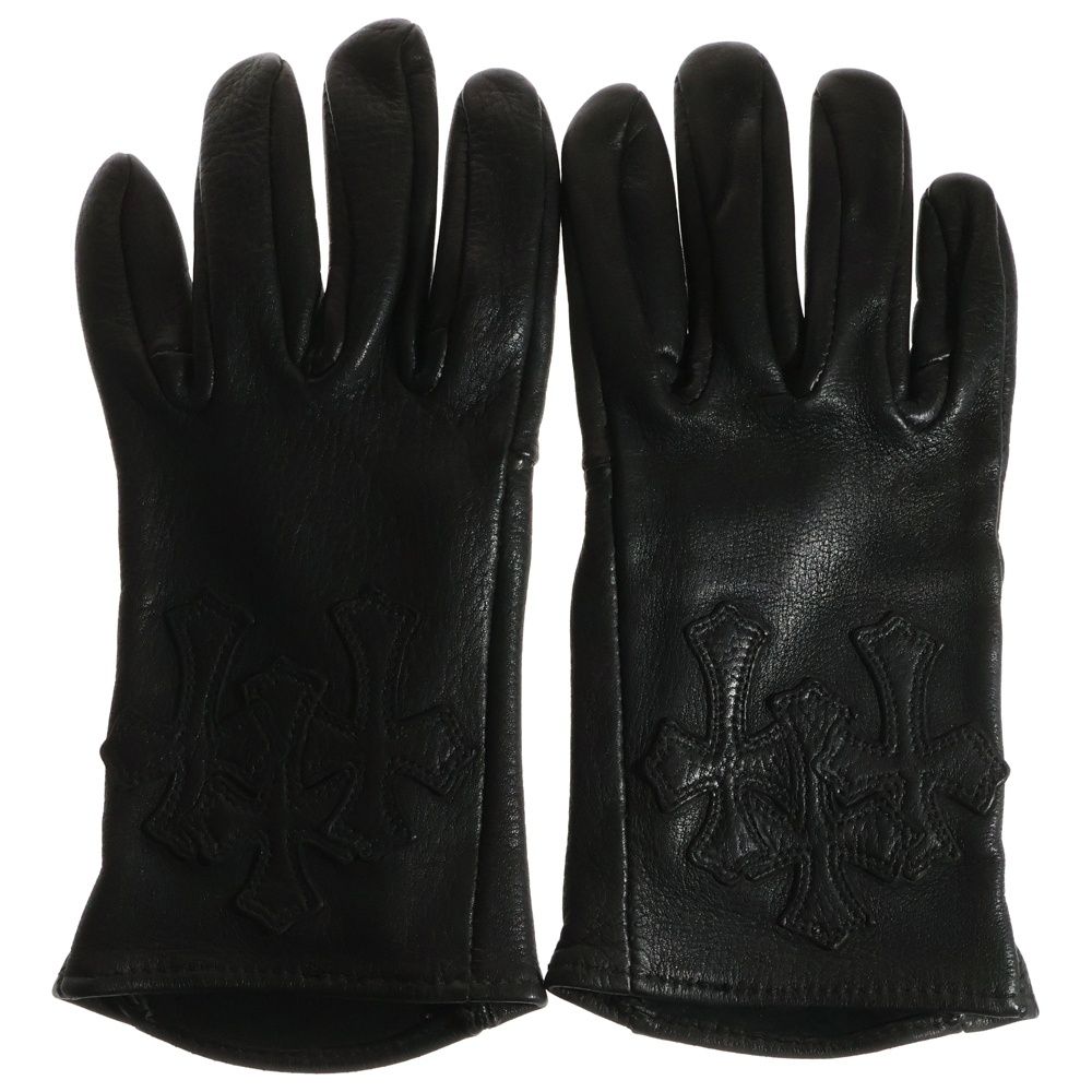 CHROME HEARTS クロムハーツ 3CEM CRS GLOVE セメタリークロス レザーパッチ レザーグローブ 革手袋 ブラック
