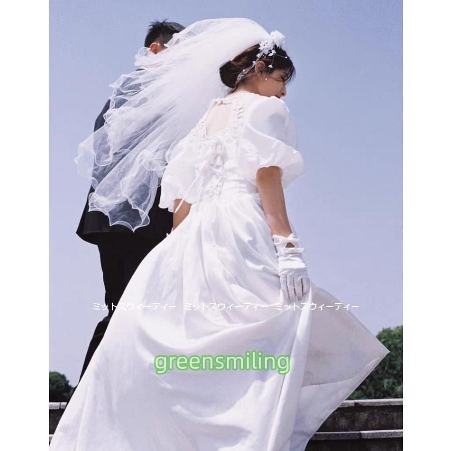 ウエディングドレス レトロ婚 花嫁 サテン 純白 昭和風写真 前撮り