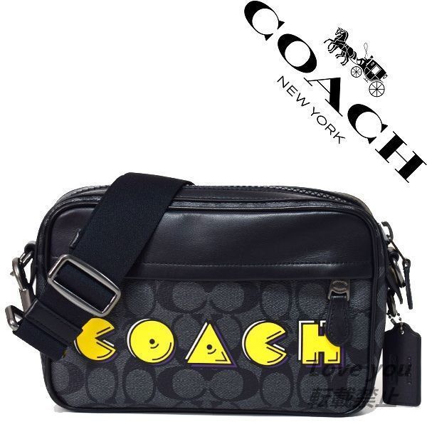 COACH コーチバッグ F72923 パックマンコラボ ショルダーバッグ 斜めがけバッグ アウトレット品 新品未使用 チャコール×ブラック -  メルカリ