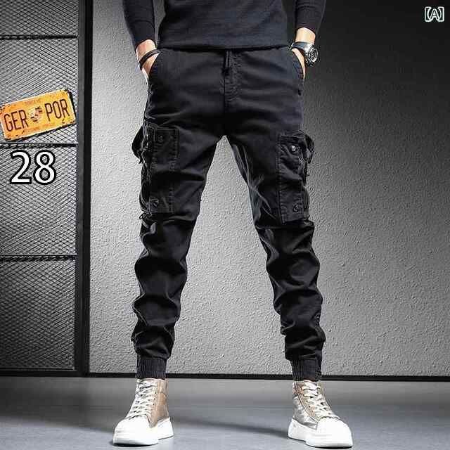 [28 ]メンズ ファッション オシャレ 男性用 シンプル 大人 かっこいい カジュアル ストリート ヒップホップ HipHop ブラック パンツ 春 レトロ マルチ パンツ