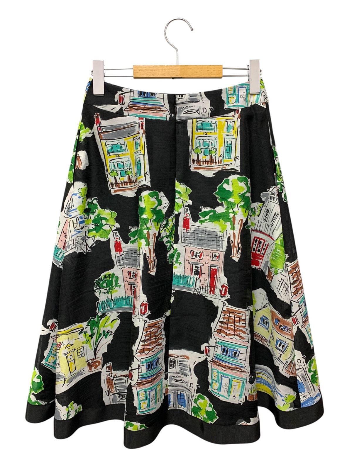 エムズグレイシー 517327 スカート 36 ブラック 街並みモチーフ フ IT82FGQMCYH4