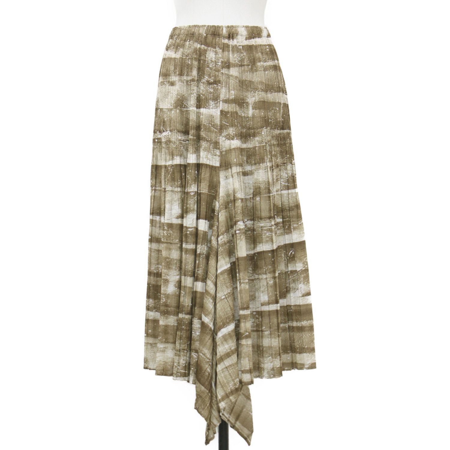 PLEATS PLEASE プリーツプリーズ スカート ブラウン系 サイズ:3(M) / グラフィックプリント プリーツ スカート / ウエストゴム 総柄 変形 / 日本製 / ボトムス【レディース】【】