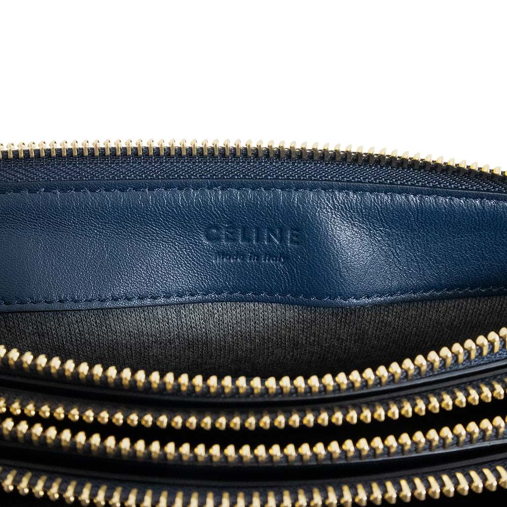 CELINE トリオラージ　navy blue CELINE セリーヌ トリオ ラージ ショルダーバッグ ブルー ラムスキン