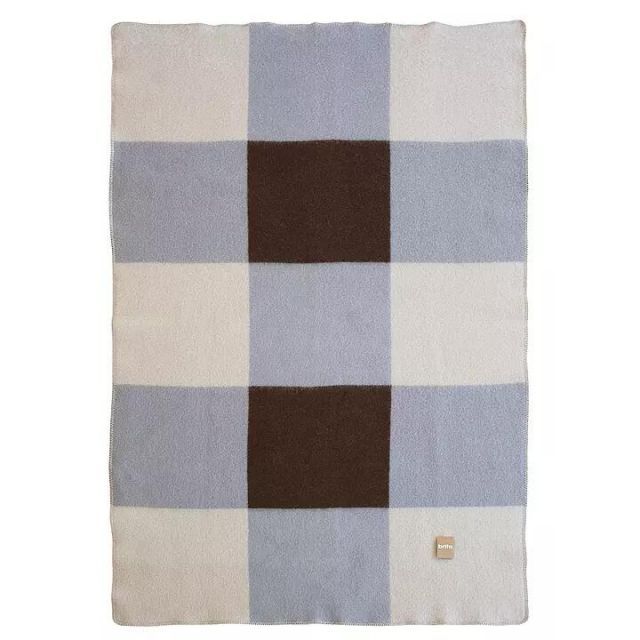 BRITA SWEDEN POP brown blue ウールスロー 130x200cm 北欧 ラムウール ブランケット ブロックチェック