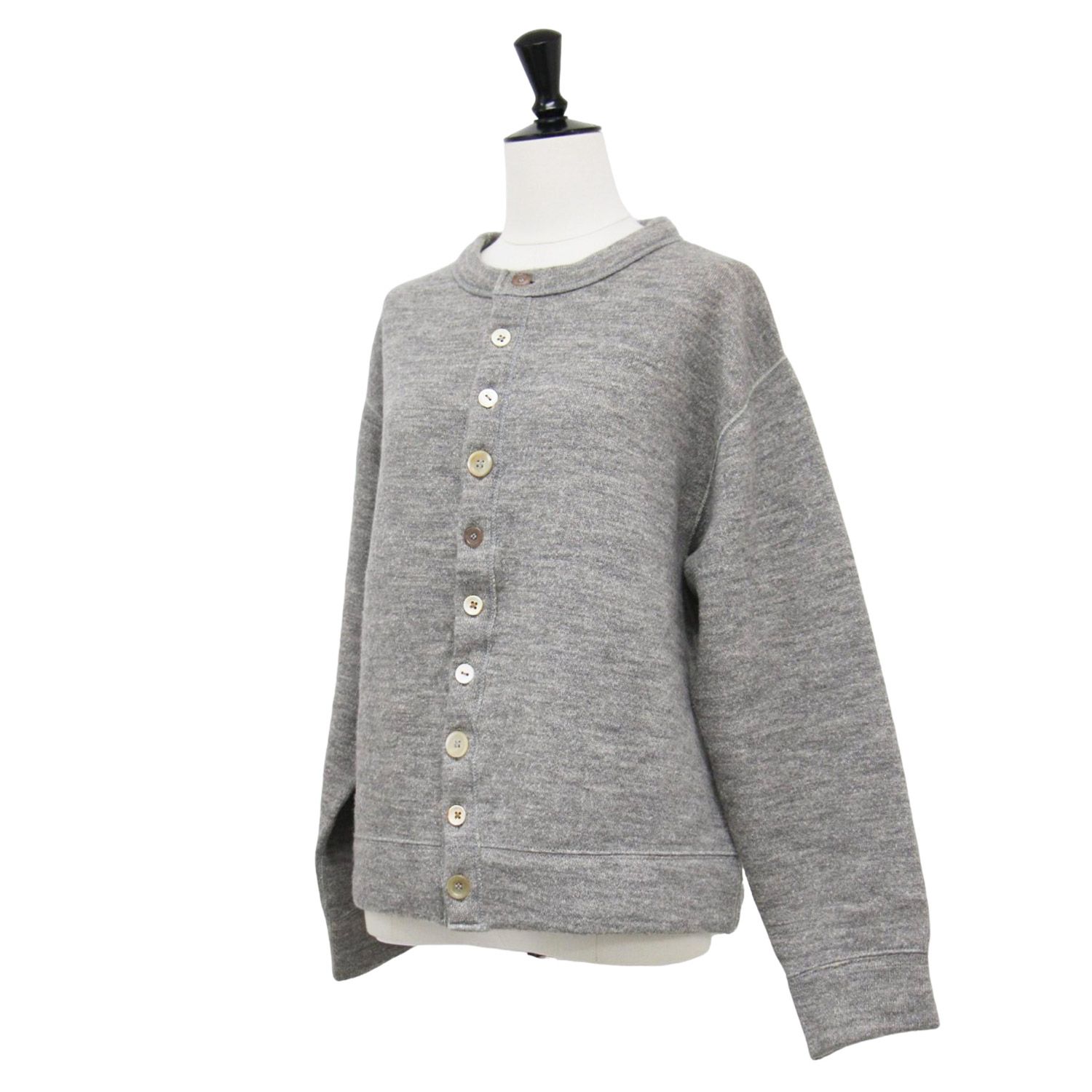 賞賛される 45R フォーティファイブ アール カーディガン グレー サイズ 2 M | ウール裏毛のパフカーディガン | ニット | ショート丈 クルーネック 長袖 コットン | 日本製 | トップス セーター レディース 予想以上の