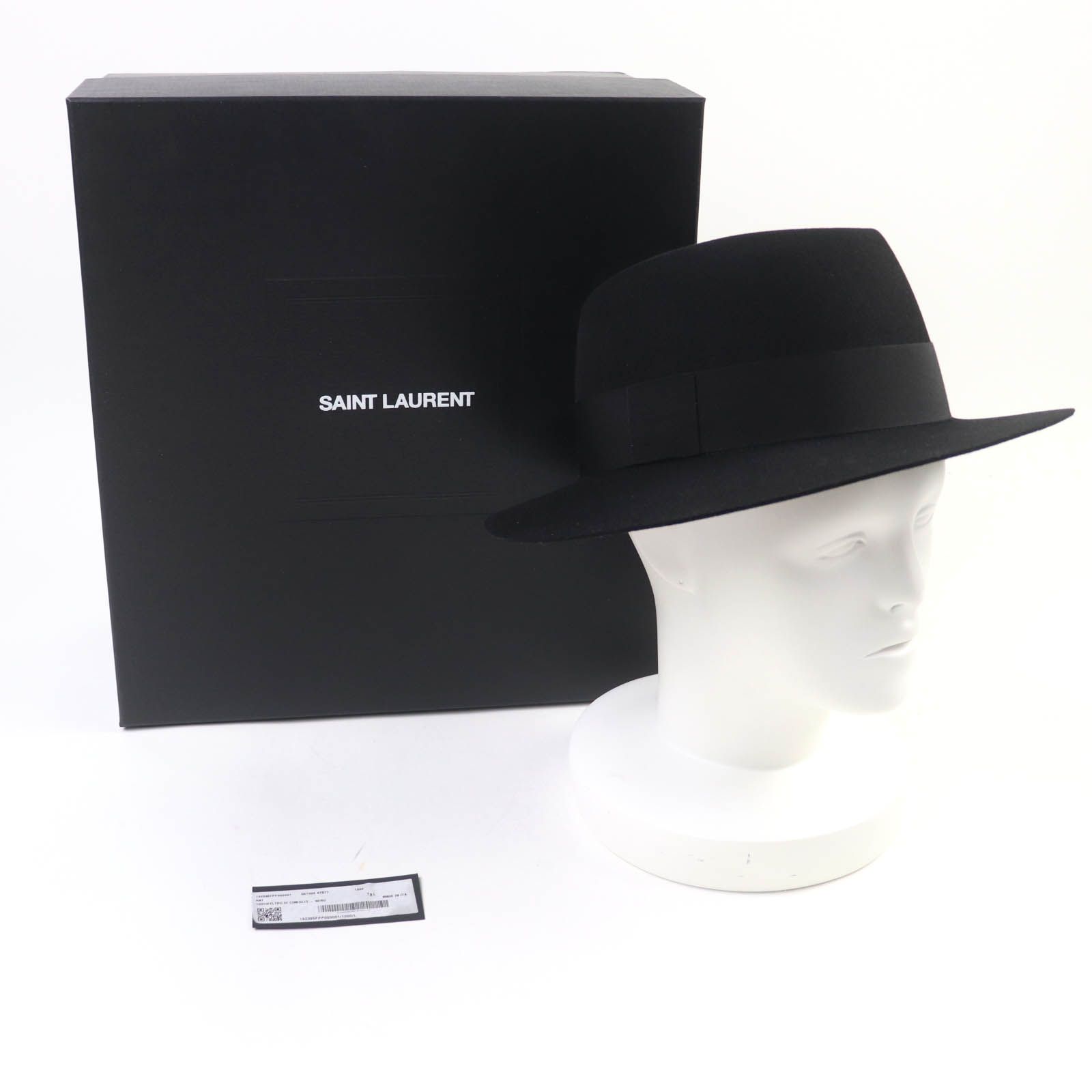 SAINT LAURENT PARIS サンローランパリ リボン ラビットフェルト ハット 帽子 中折れ帽 ブラック L き イタリア製 正規品 レディース