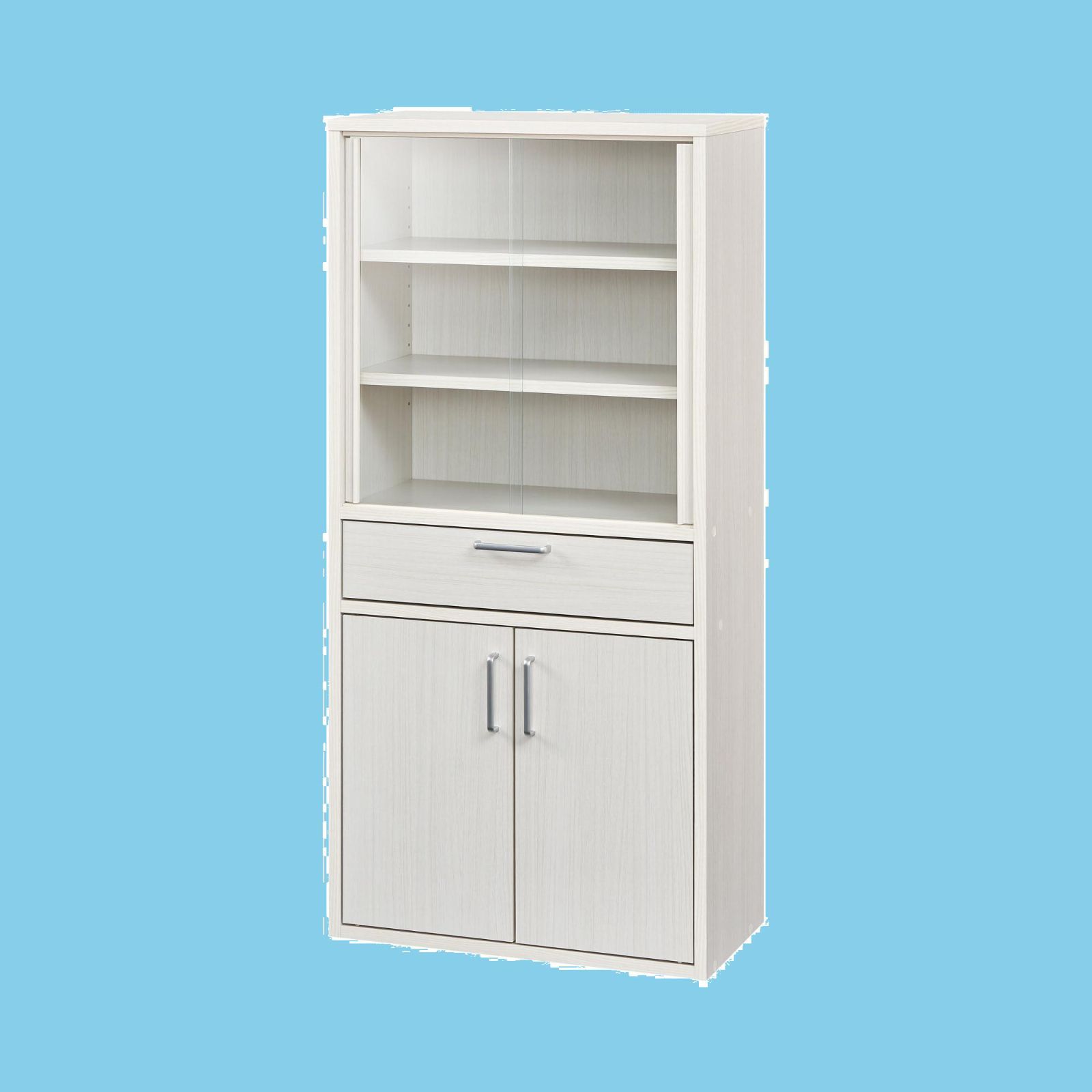 新着商品 食器棚 カップボード 白井産業 Shirai キッチン収納 ガラスキャビネット 一人暮らしの部屋や狭いスペースにぴったりサイズ ホワイト 白木目 ベーシックデザイン 幅56.6×奥行29.5×高さ119cm FUL-1255DGHWH フルニコ